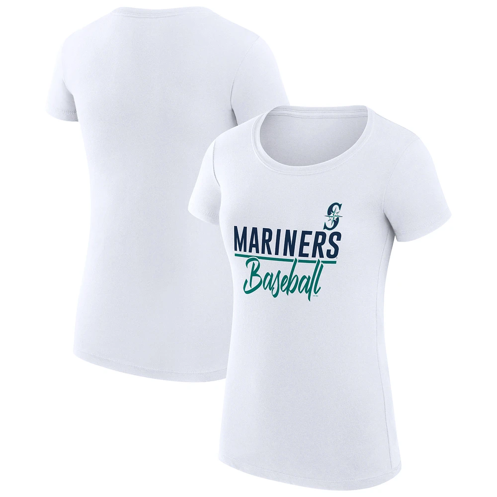 Women's G-III 4Her by Carl Banks White Seattle Mariners Super-Slim Fit Lightweight Team Graphic T-Shirt