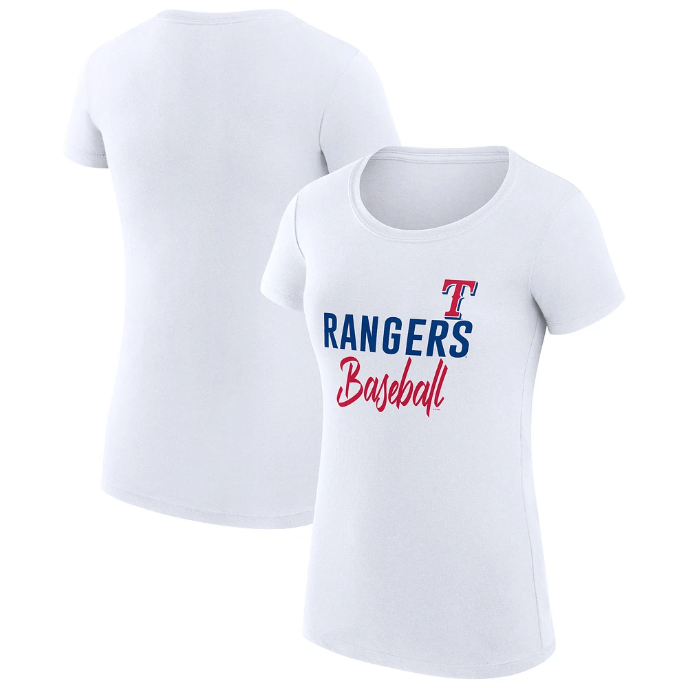 Women's G-III 4Her by Carl Banks White Texas Rangers Super-Slim Fit Lightweight Team Graphic T-Shirt