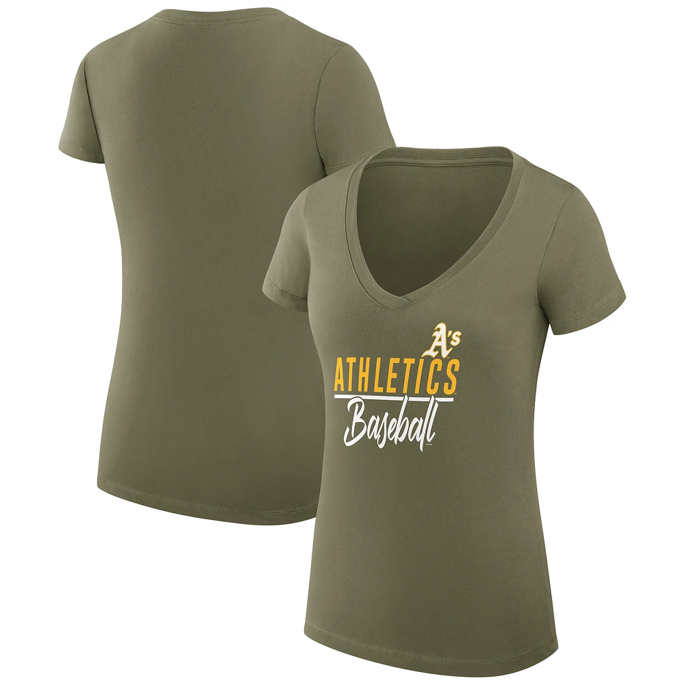 Women's G-III 4Her by Carl Banks Green Athletics Super-Slim Fit Lightweight Team Graphic V-Neck T-Shirt