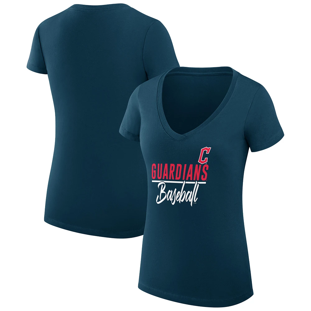 Women's G-III 4Her by Carl Banks Navy Cleveland Guardians Super-Slim Fit Lightweight Team Graphic V-Neck T-Shirt