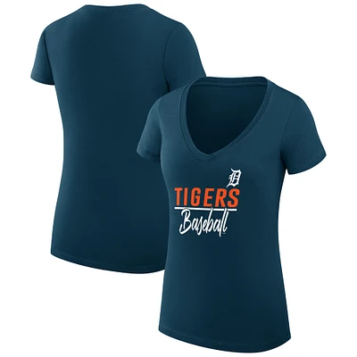Women's G-III 4Her by Carl Banks Navy Detroit Tigers Super-Slim Fit Lightweight Team Graphic V-Neck T-Shirt