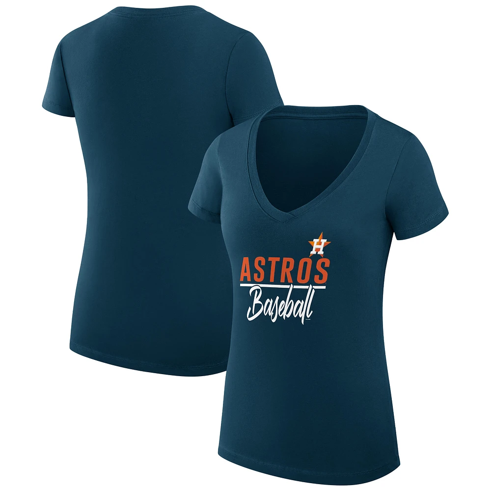 Women's G-III 4Her by Carl Banks Navy Houston Astros Super-Slim Fit Lightweight Team Graphic V-Neck T-Shirt