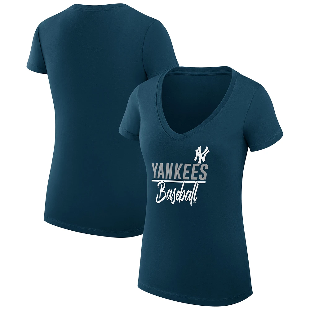 Women's G-III 4Her by Carl Banks Navy New York Yankees Super-Slim Fit Lightweight Team Graphic V-Neck T-Shirt