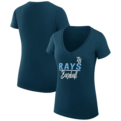 Women's G-III 4Her by Carl Banks Navy Tampa Bay Rays Super-Slim Fit Lightweight Team Graphic V-Neck T-Shirt