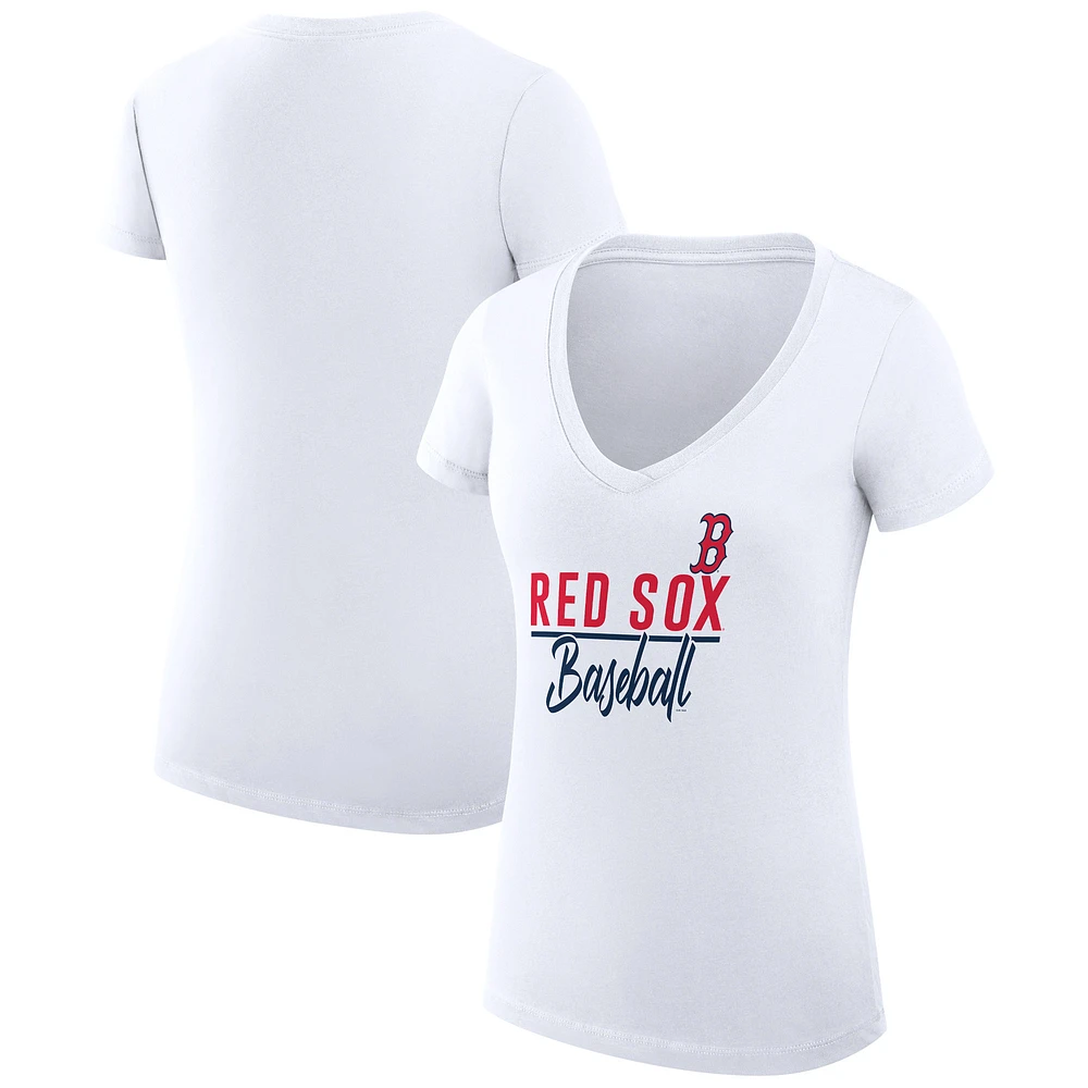 Women's G-III 4Her by Carl Banks White Boston Red Sox Super-Slim Fit Lightweight Team Graphic V-Neck T-Shirt