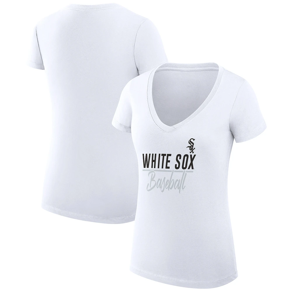 Women's G-III 4Her by Carl Banks White Chicago Sox Super-Slim Fit Lightweight Team Graphic V-Neck T-Shirt