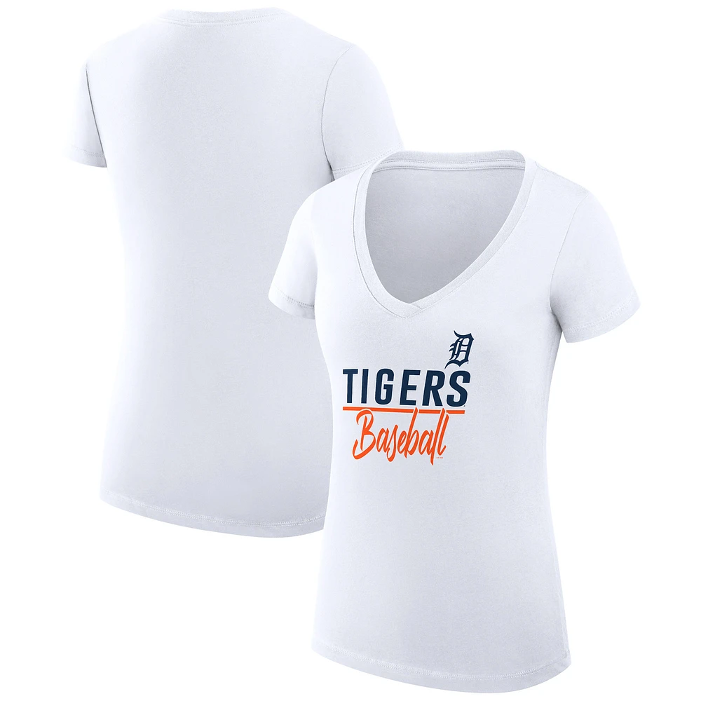 Women's G-III 4Her by Carl Banks White Detroit Tigers Super-Slim Fit Lightweight Team Graphic V-Neck T-Shirt
