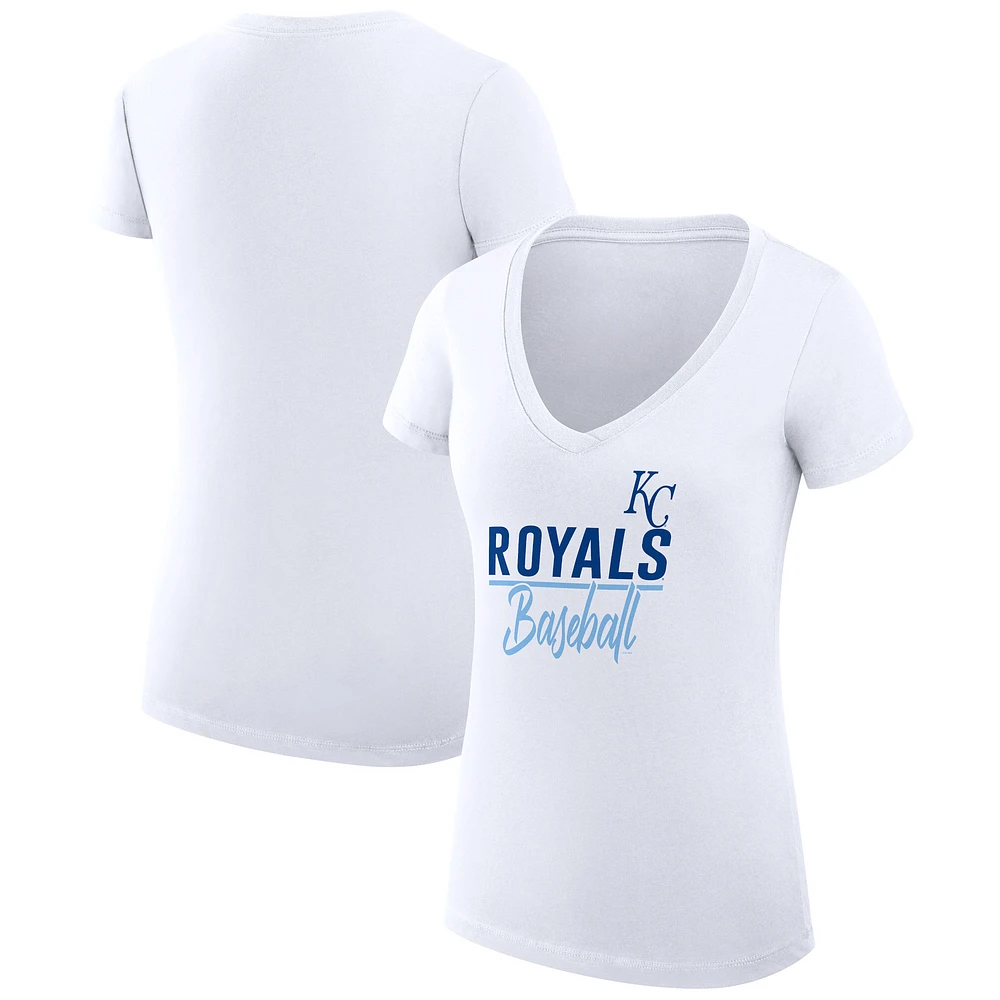 Women's G-III 4Her by Carl Banks White Kansas City Royals Super-Slim Fit Lightweight Team Graphic V-Neck T-Shirt