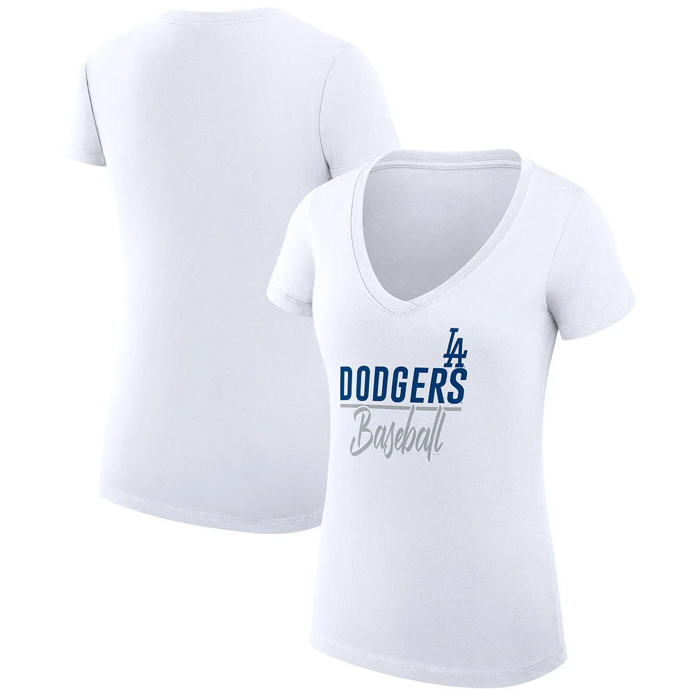 Women's G-III 4Her by Carl Banks White Los Angeles Dodgers Super-Slim Fit Lightweight Team Graphic V-Neck T-Shirt