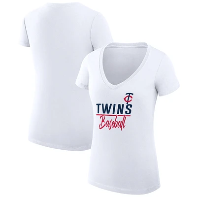 Women's G-III 4Her by Carl Banks White Minnesota Twins Super-Slim Fit Lightweight Team Graphic V-Neck T-Shirt