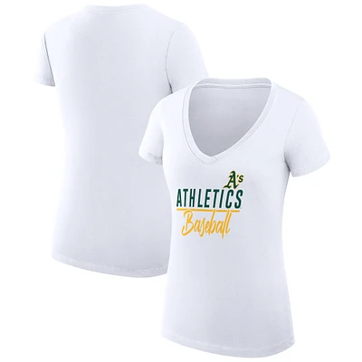 Women's G-III 4Her by Carl Banks White Athletics Super-Slim Fit Lightweight Team Graphic V-Neck T-Shirt