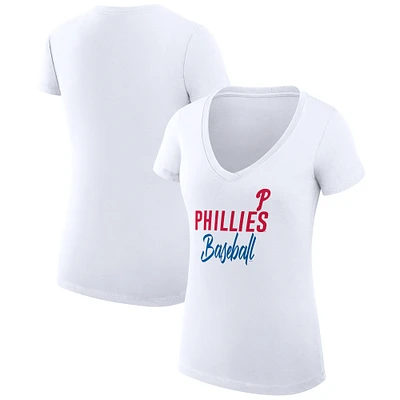 Women's G-III 4Her by Carl Banks White Philadelphia Phillies Super-Slim Fit Lightweight Team Graphic V-Neck T-Shirt