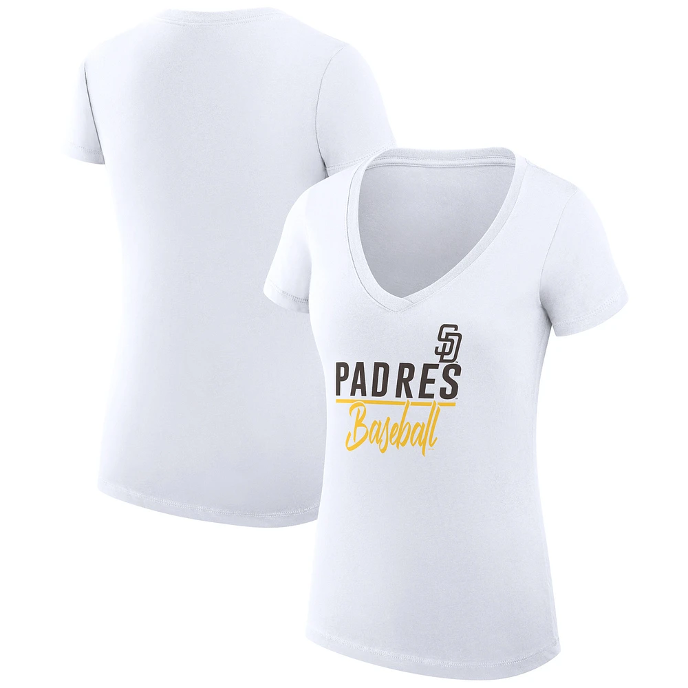 Women's G-III 4Her by Carl Banks White San Diego Padres Super-Slim Fit Lightweight Team Graphic V-Neck T-Shirt
