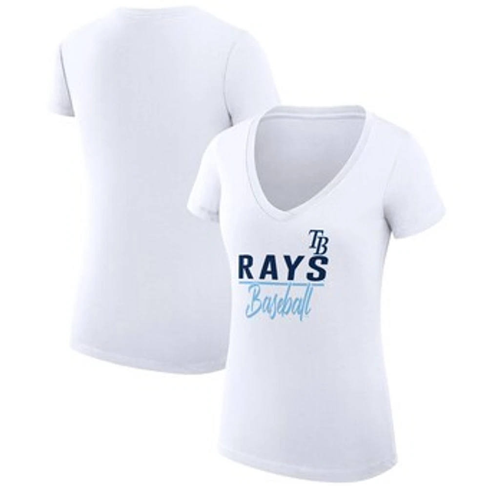Women's G-III 4Her by Carl Banks White Tampa Bay Rays Super-Slim Fit Lightweight Team Graphic V-Neck T-Shirt