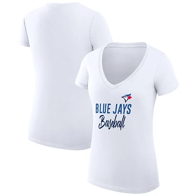 Women's G-III 4Her by Carl Banks White Toronto Blue Jays Super-Slim Fit Lightweight Team Graphic V-Neck T-Shirt
