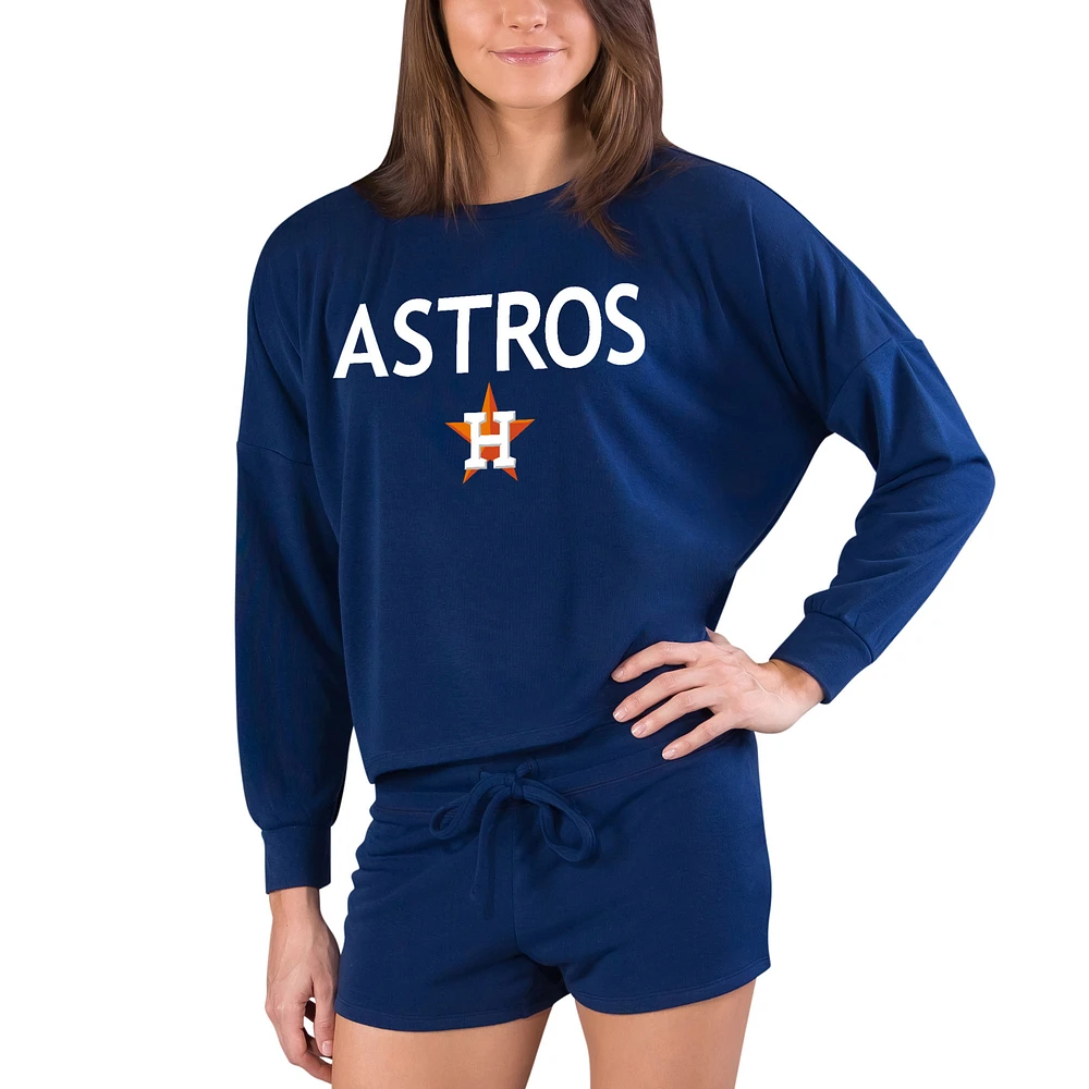 Women's Concepts Sport Navy Houston Astros Gather Long Sleeve Top & Shorts Set