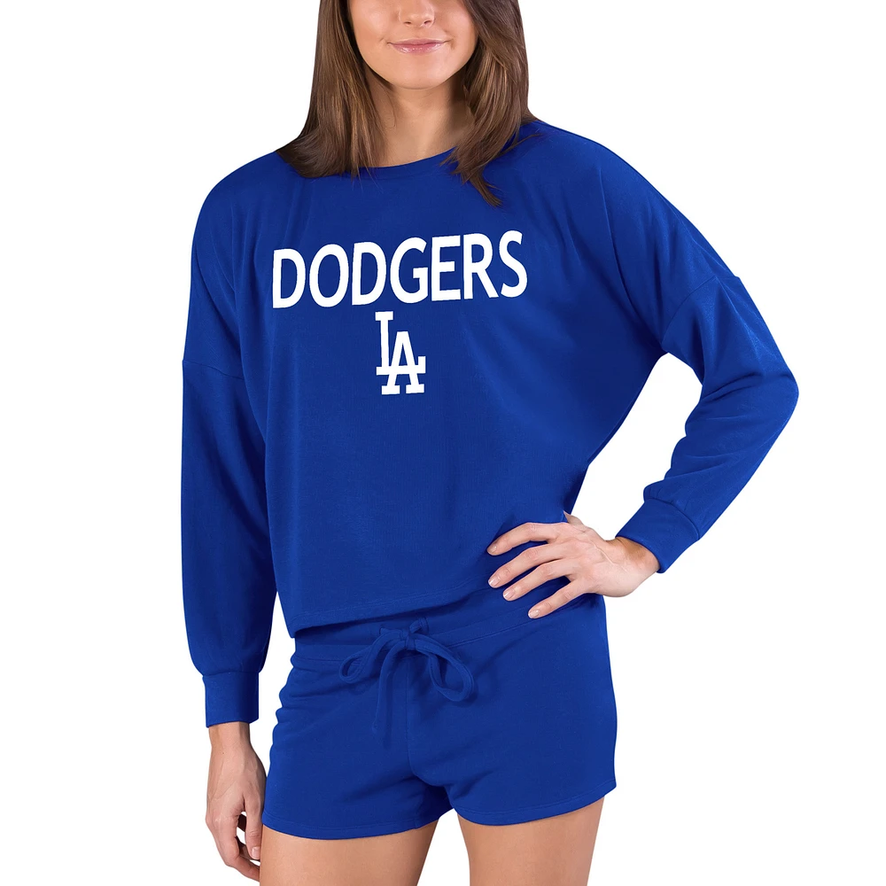 Women's Concepts Sport Royal Los Angeles Dodgers Gather Long Sleeve Top & Shorts Set