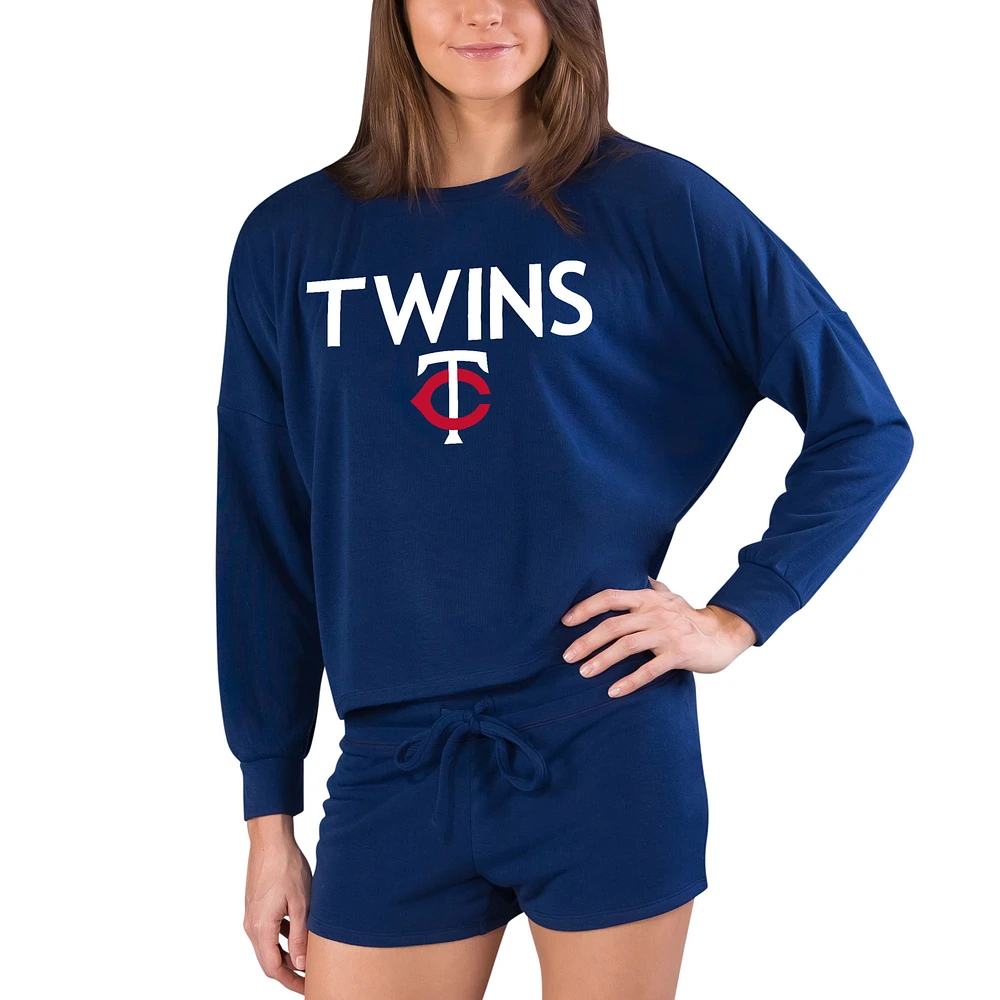 Women's Concepts Sport Navy Minnesota Twins Gather Long Sleeve Top & Shorts Set