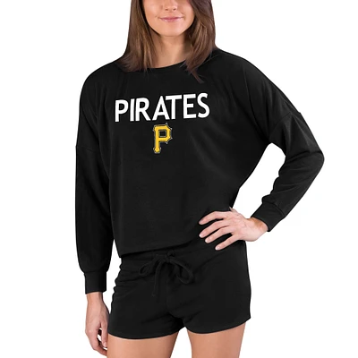 Women's Concepts Sport Black Pittsburgh Pirates Gather Long Sleeve Top & Shorts Set