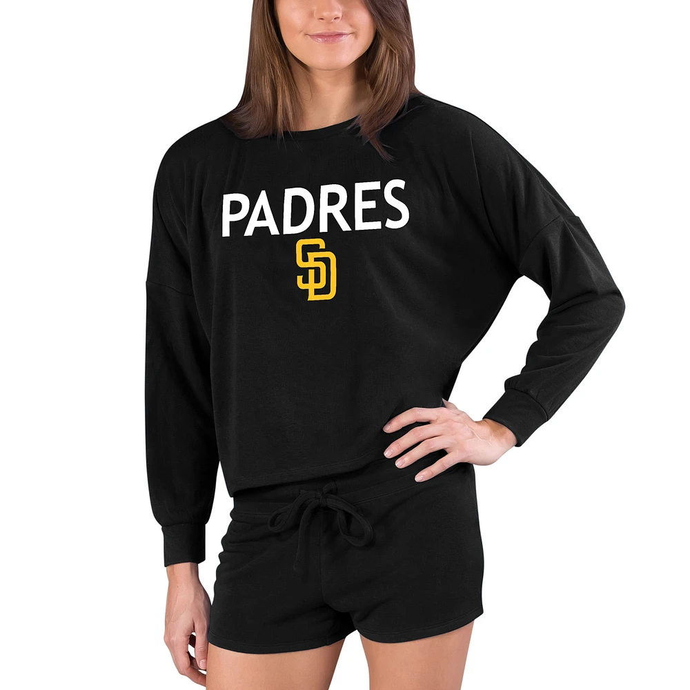 Women's Concepts Sport Black San Diego Padres Gather Long Sleeve Top & Shorts Set