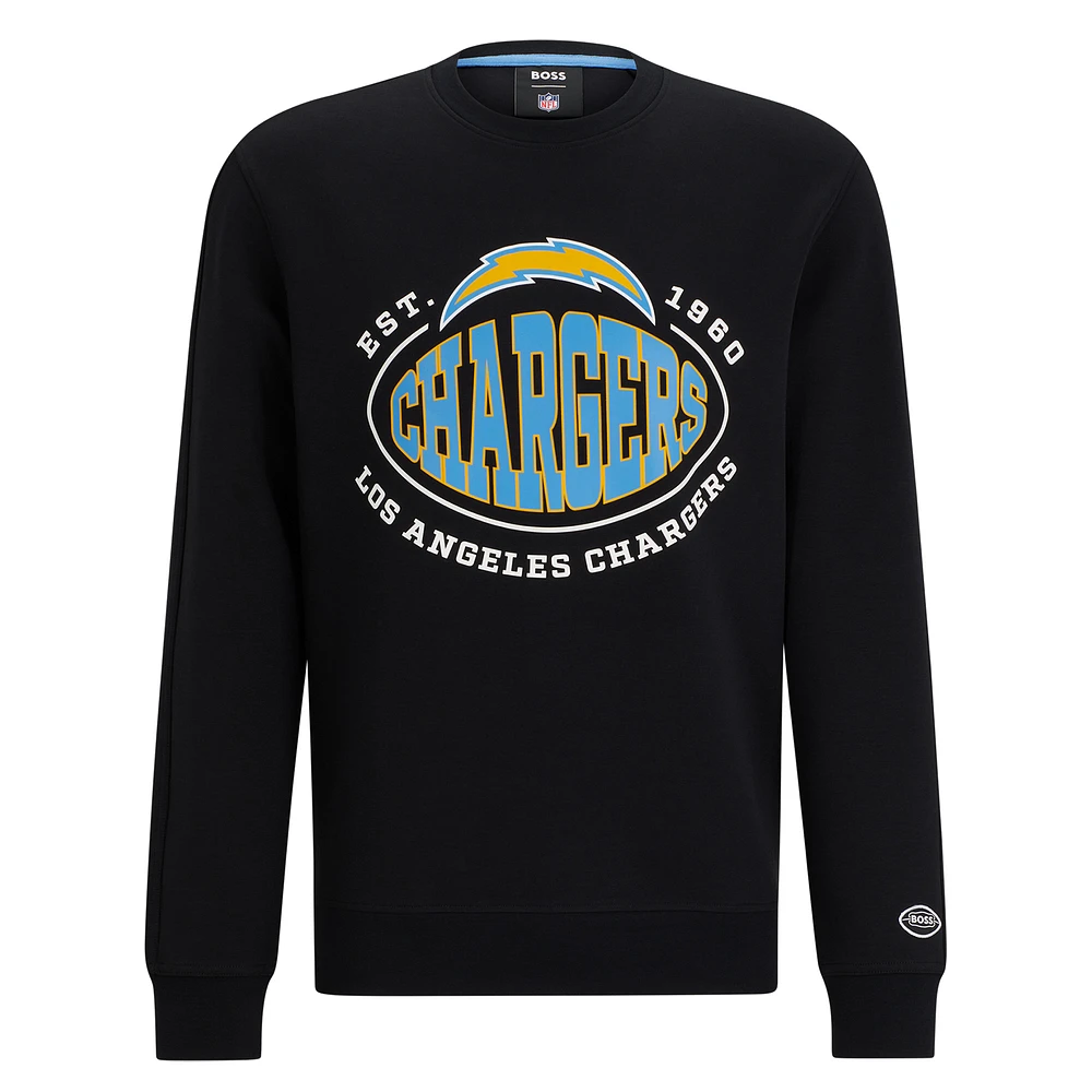 Men's BOSS X NFL Black Los Angeles Chargers Tri-Blend Pullover Sweatshirt