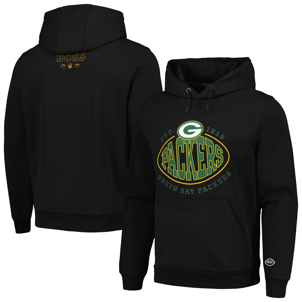 Men's BOSS X NFL Black Green Bay Packers Touchback Pullover Hoodie