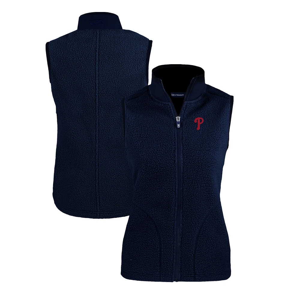 Women's Cutter & Buck Navy Philadelphia Phillies Cascade Eco Sherpa Fleece Full-Zip Vest