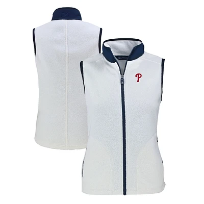 Women's Cutter & Buck Oatmeal Philadelphia Phillies Cascade Eco Sherpa Fleece Full-Zip Vest