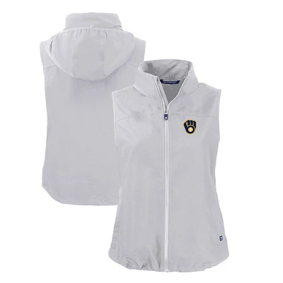 Women's Cutter & Buck Gray Milwaukee Brewers Charter Eco Recycled Full-Zip Vest