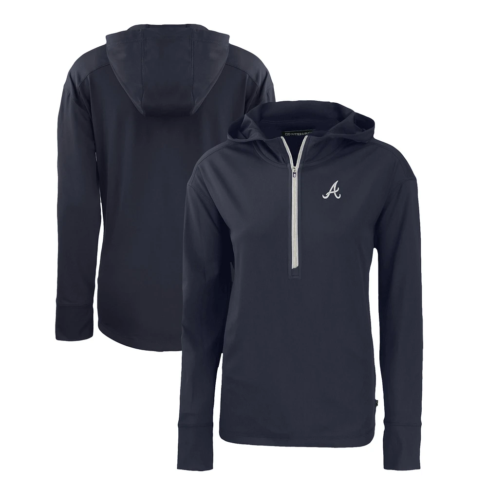 Women's Cutter & Buck Navy Atlanta Braves Daybreak Eco Recycled Half-Zip Hoodie