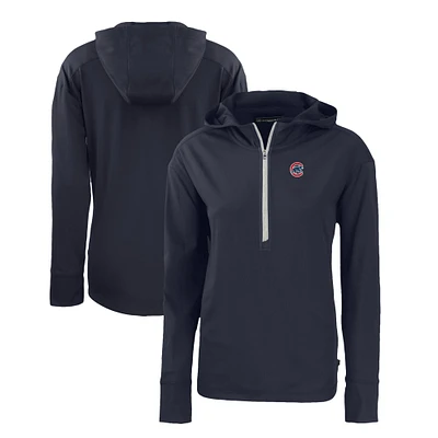 Women's Cutter & Buck Navy Chicago Cubs Daybreak Eco Recycled Half-Zip Hoodie
