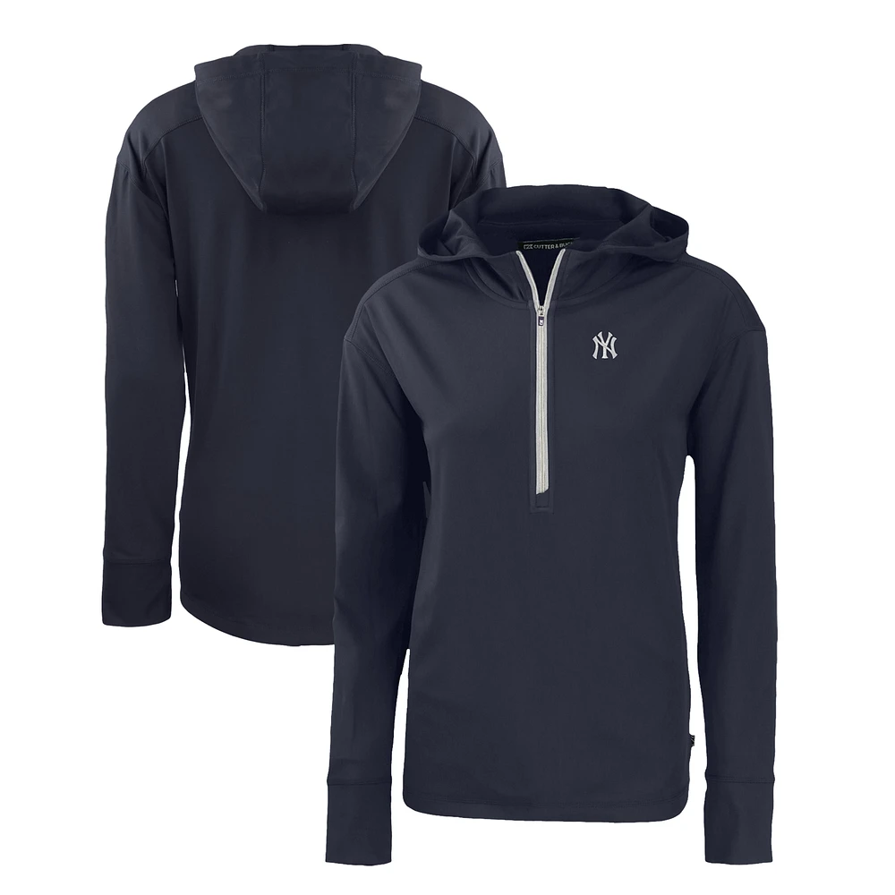 Women's Cutter & Buck Navy New York Yankees Daybreak Eco Recycled Half-Zip Hoodie