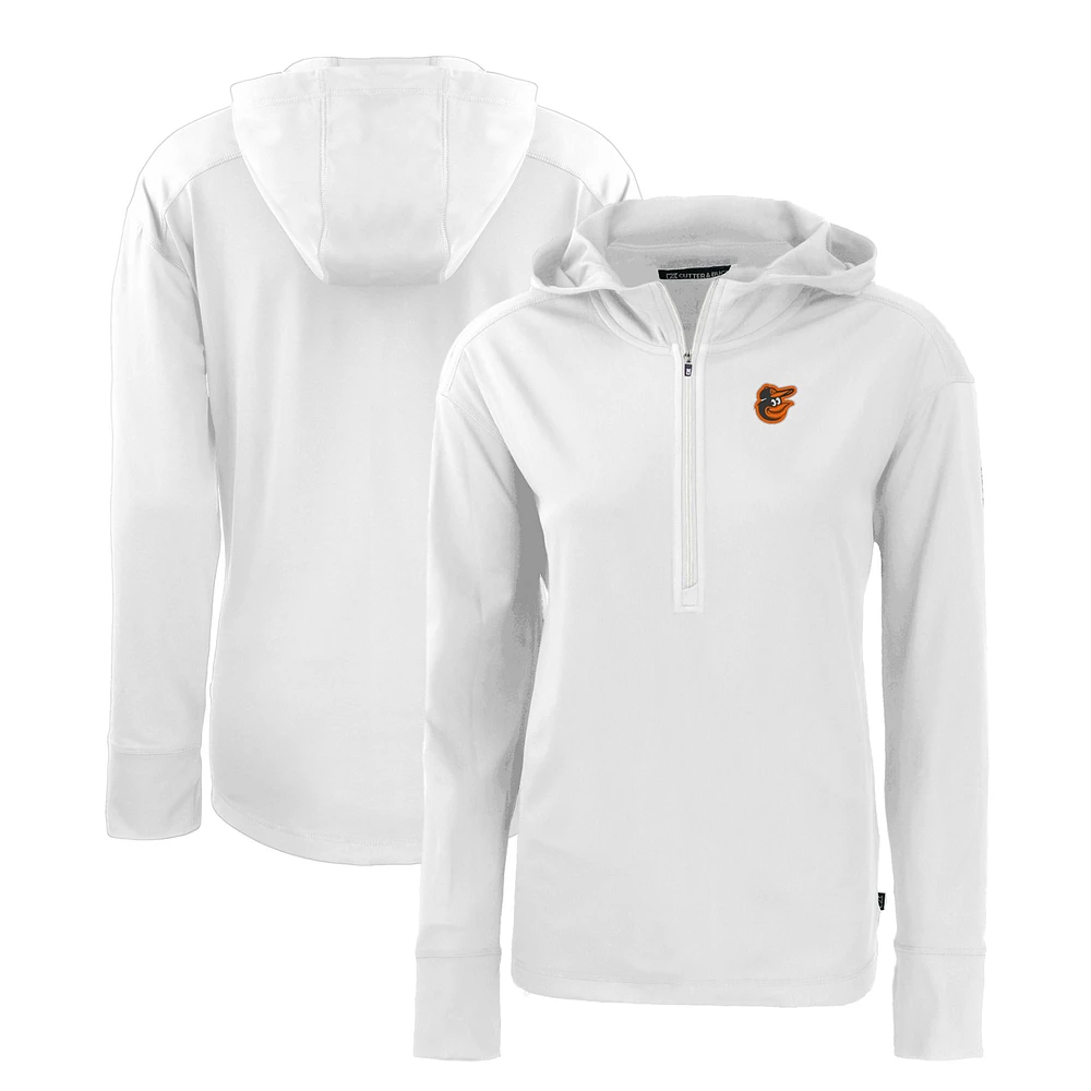 Women's Cutter & Buck White Baltimore Orioles Daybreak Eco Recycled Half-Zip Hoodie