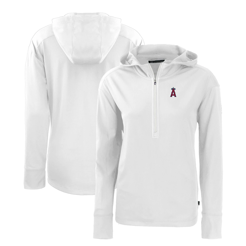 Women's Cutter & Buck White Los Angeles Angels Daybreak Eco Recycled Half-Zip Hoodie