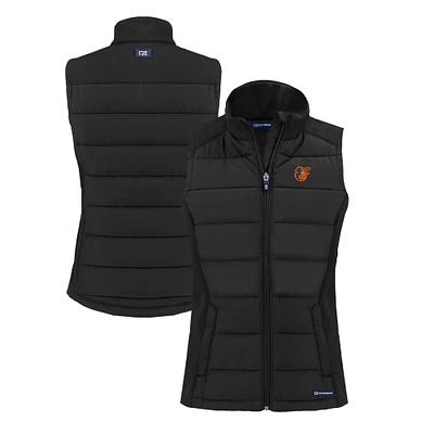 Women's Cutter & Buck Black Baltimore Orioles Evoke Hybrid Eco Softshell Recycled Full-Zip Vest