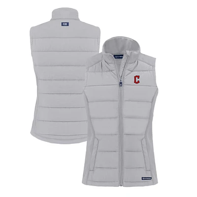 Women's Cutter & Buck Gray Cleveland Guardians Evoke Hybrid Eco Softshell Recycled Full-Zip Vest