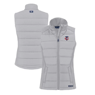 Women's Cutter & Buck Gray Minnesota Twins Evoke Hybrid Eco Softshell Recycled Full-Zip Vest