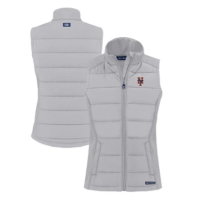 Women's Cutter & Buck Gray New York Mets Evoke Hybrid Eco Softshell Recycled Full-Zip Vest