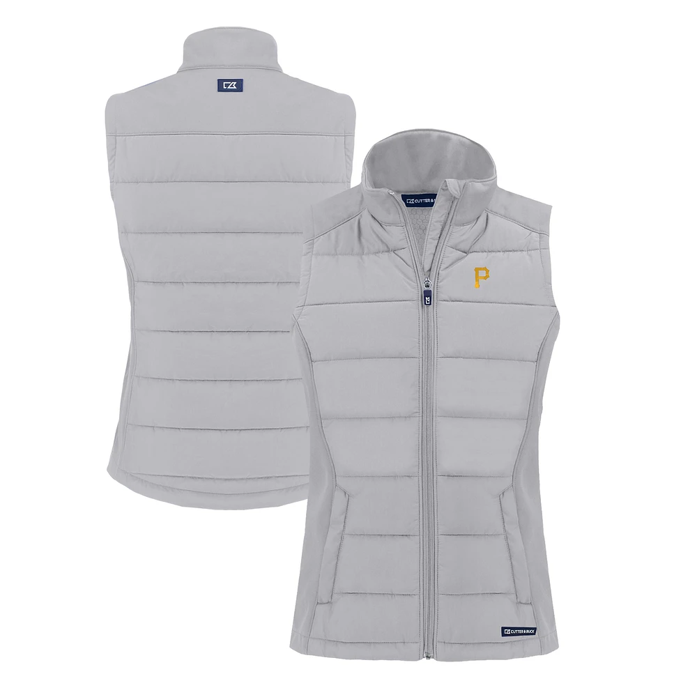 Women's Cutter & Buck Gray Pittsburgh Pirates Evoke Hybrid Eco Softshell Recycled Full-Zip Vest