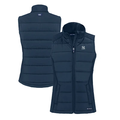Women's Cutter & Buck Navy New York Yankees Evoke Hybrid Eco Softshell Recycled Full-Zip Vest