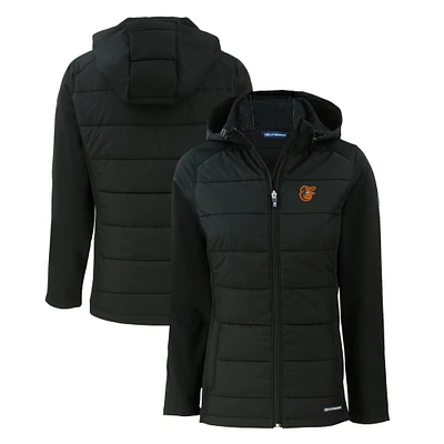 Women's Cutter & Buck Black Baltimore Orioles Evoke Hybrid Eco Softshell Recycled Full-Zip Hoodie Jacket
