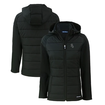 Women's Cutter & Buck Black Chicago White Sox Evoke Hybrid Eco Softshell Recycled Full-Zip Hoodie Jacket