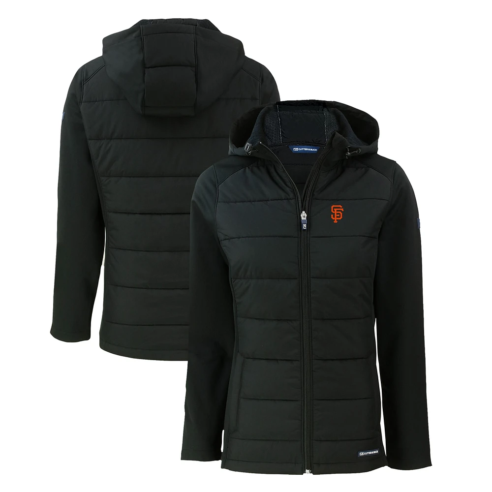 Women's Cutter & Buck Black San Francisco Giants Evoke Hybrid Eco Softshell Recycled Full-Zip Hoodie Jacket