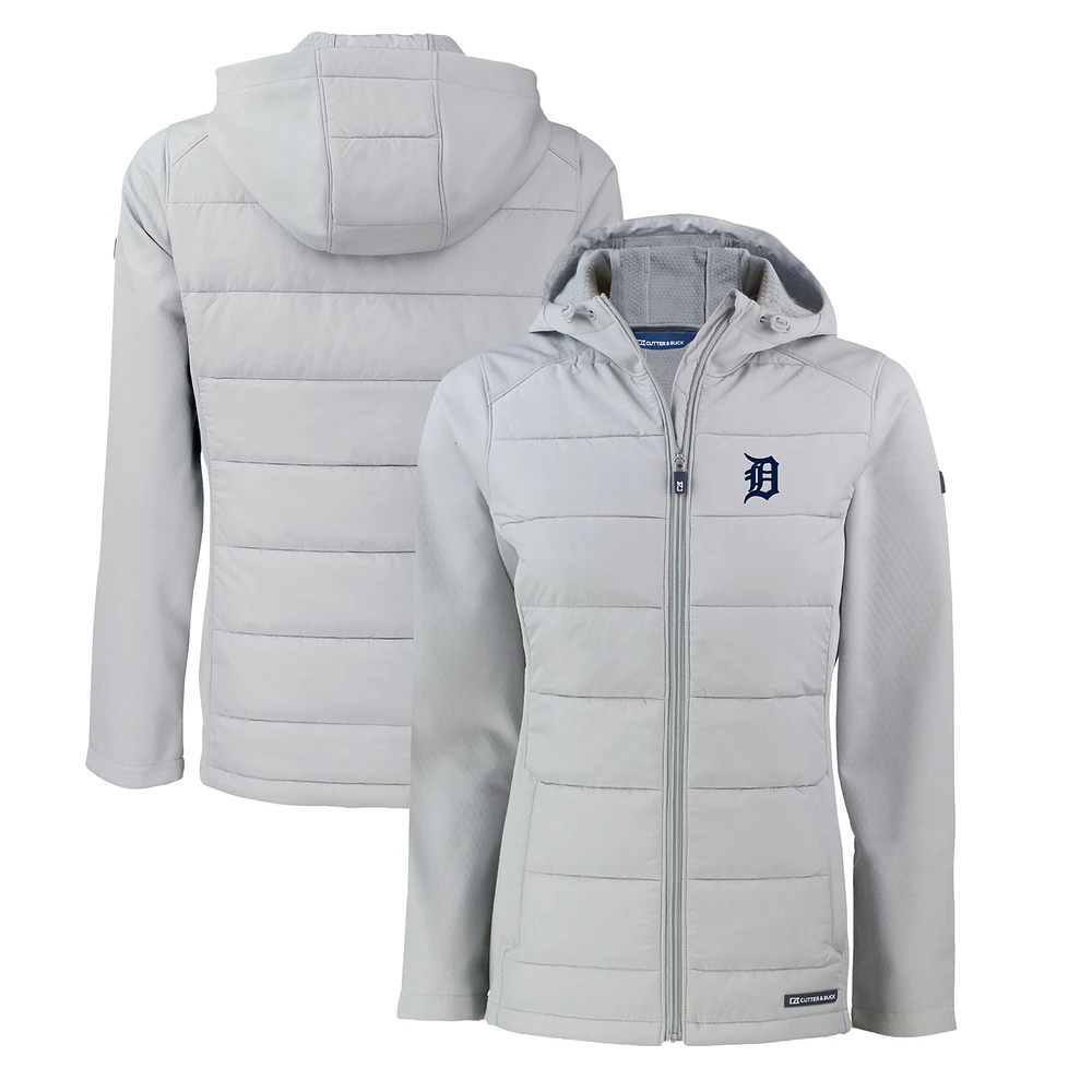 Women's Cutter & Buck Gray Detroit Tigers Evoke Hybrid Eco Softshell Recycled Full-Zip Hoodie Jacket