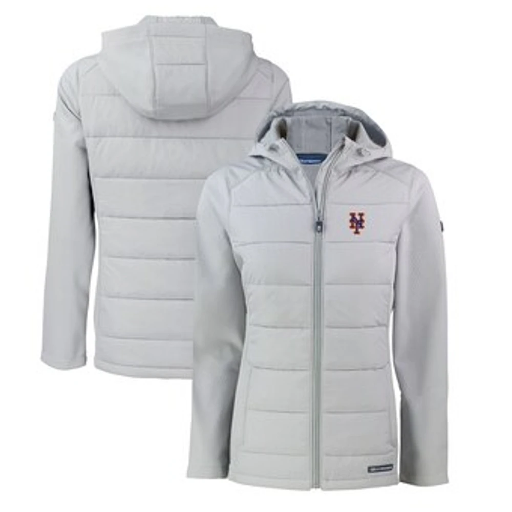 Women's Cutter & Buck Gray New York Mets Evoke Hybrid Eco Softshell Recycled Full-Zip Hoodie Jacket