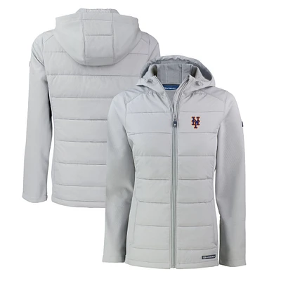 Women's Cutter & Buck Gray New York Mets Evoke Hybrid Eco Softshell Recycled Full-Zip Hoodie Jacket