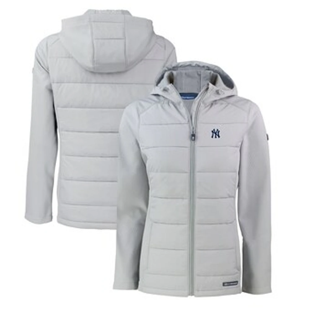 Women's Cutter & Buck Gray New York Yankees Evoke Hybrid Eco Softshell Recycled Full-Zip Hoodie Jacket