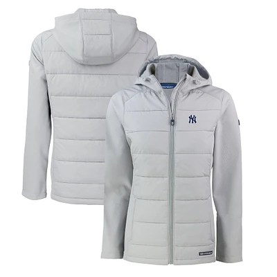Women's Cutter & Buck Gray New York Yankees Evoke Hybrid Eco Softshell Recycled Full-Zip Hoodie Jacket