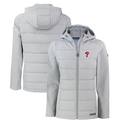Women's Cutter & Buck Gray Philadelphia Phillies Evoke Hybrid Eco Softshell Recycled Full-Zip Hoodie Jacket
