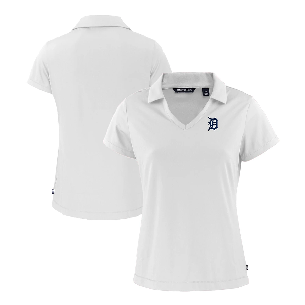 Women's Cutter & Buck White Detroit Tigers Daybreak Eco Recycled V-Neck Polo